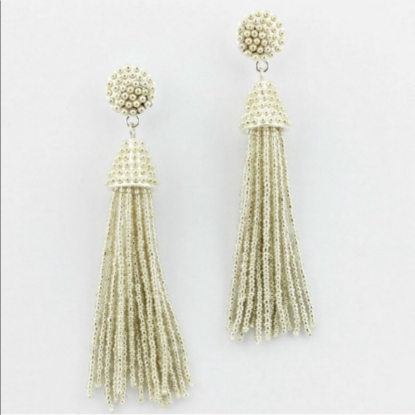 Silver Seed Bead Tassel Earrings